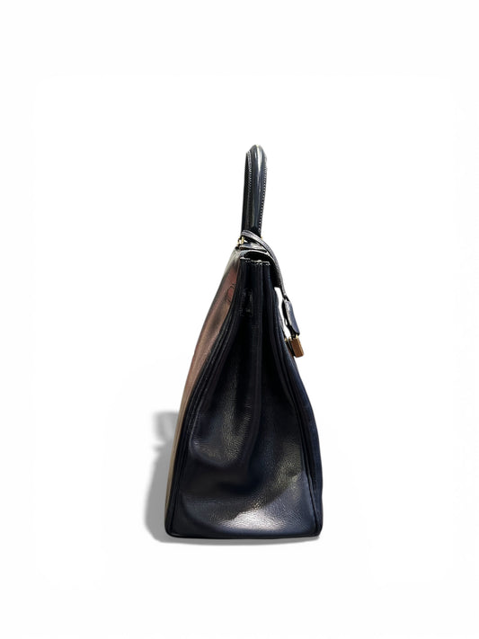 Hermès – Sac Kelly vintage 1971 en cuir Box bleu nuit, bijouterie dorée